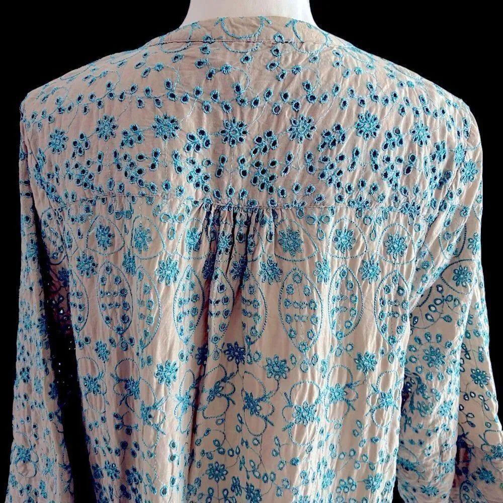 Janis Peace and Love Vintage Embroidered Eyelet Top Tunic Dress Size Large - Picture 6 of 10